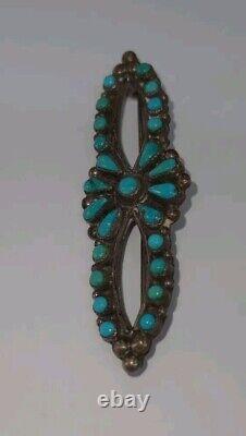 Zuni Petit Point Turquoise Sterling Silver Pin Brooch Vintage 2 Long