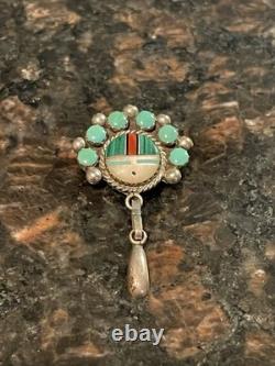 Zuni Pin Pendant. 925 Silver Natural Gemstone Native American Artist