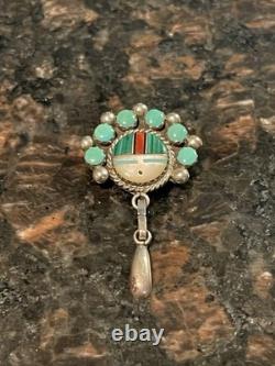 Zuni Pin Pendant. 925 Silver Natural Gemstone Native American Artist