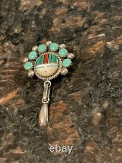 Zuni Pin Pendant. 925 Silver Natural Gemstone Native American Artist