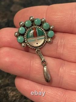 Zuni Pin Pendant. 925 Silver Natural Gemstone Native American Artist