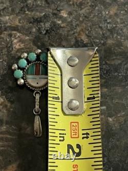 Zuni Pin Pendant. 925 Silver Natural Gemstone Native American Artist