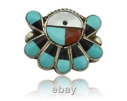 Zuni Pin Pendant. 925 Silver Natural Gemstone Native American Artist C. 80's