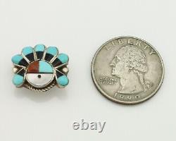 Zuni Pin Pendant. 925 Silver Natural Gemstone Native American Artist C. 80's