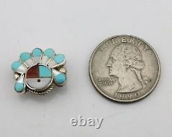 Zuni Pin Pendant. 925 Silver Natural Gemstone Native American Artist C. 80's
