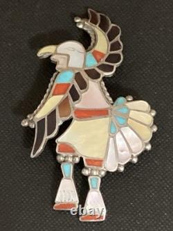 Zuni Pin Pendant Native American Sterling Silver 925 Signed Adrian E Wallace