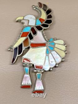 Zuni Pin Pendant Native American Sterling Silver 925 Signed Adrian E Wallace
