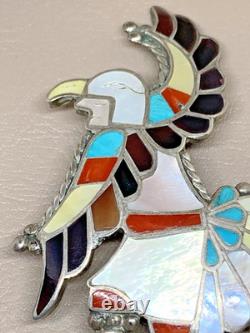 Zuni Pin Pendant Native American Sterling Silver 925 Signed Adrian E Wallace