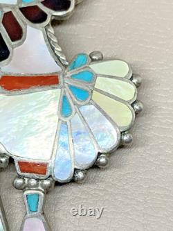 Zuni Pin Pendant Native American Sterling Silver 925 Signed Adrian E Wallace