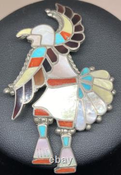 Zuni Pin Pendant Native American Sterling Silver 925 Signed Adrian E Wallace