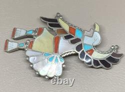 Zuni Pin Pendant Native American Sterling Silver 925 Signed Adrian E Wallace