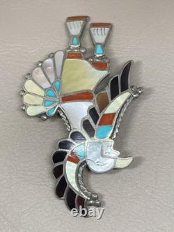 Zuni Pin Pendant Native American Sterling Silver 925 Signed Adrian E Wallace