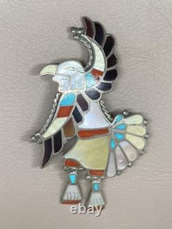 Zuni Pin Pendant Native American Sterling Silver 925 Signed Adrian E Wallace