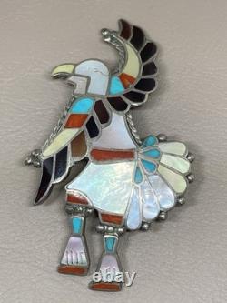 Zuni Pin Pendant Native American Sterling Silver 925 Signed Adrian E Wallace