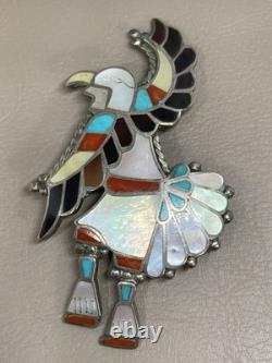 Zuni Pin Pendant Native American Sterling Silver 925 Signed Adrian E Wallace