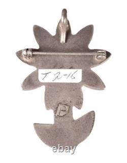 Zuni Pueblo Sterling Silver Inlaid Pin-Pendant ca. 1960 2 H x 1.375 W