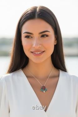 Zuni RQ Panteah NA Sterling Silver Turquoise & Coral Pendant/Brooch + SS Chain
