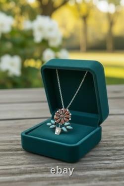 Zuni RQ Panteah NA Sterling Silver Turquoise & Coral Pendant/Brooch + SS Chain