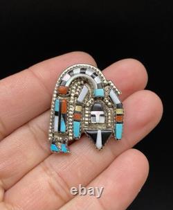 Zuni Rainbow Man VTG Native American Sterling Silver Turquoise Pendant Brooch