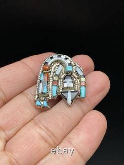 Zuni Rainbow Man VTG Native American Sterling Silver Turquoise Pendant Brooch