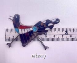 Zuni Road Runner Turquoise, Shell, Sterling Brooch Pin Native American Vintage