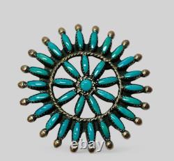 Zuni Signed EE Sterling 925 Silver Petite Needle Point Turquoise Pendant Pin