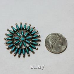 Zuni Signed EE Sterling 925 Silver Petite Needle Point Turquoise Pendant Pin