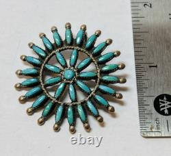 Zuni Signed EE Sterling 925 Silver Petite Needle Point Turquoise Pendant Pin