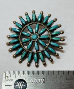 Zuni Signed EE Sterling 925 Silver Petite Needle Point Turquoise Pendant Pin