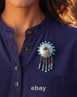 Zuni Signed Sun Face Inlay Pendant and Brooch Native American Jewelry