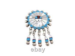 Zuni Signed Sun Face Inlay Pendant and Brooch Native American Jewelry