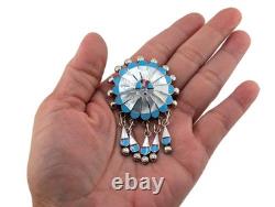 Zuni Signed Sun Face Inlay Pendant and Brooch Native American Jewelry