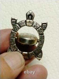 Zuni Stamped Multi Color Inlaid Turtle Pin / Pendant Sterling / 14K 22.3 Grms