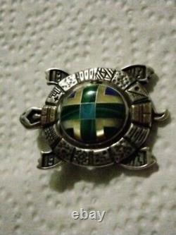 Zuni Stamped Multi Color Inlaid Turtle Pin / Pendant Sterling / 14K 22.3 Grms