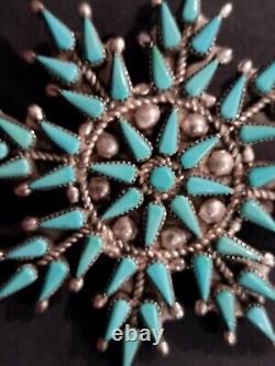 Zuni Sterling Petit Point Vera Halusewa Brooch Pin Sleeping Beauty Turquoise