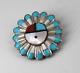 Zuni Sterling Pin Pendant Multi Stone Inlay Sunface Native American Signed Ee
