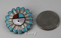 Zuni Sterling Pin Pendant Multi Stone Inlay Sunface Native American Signed EE