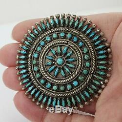 Zuni Sterling Silver 925 and Turquoise Petit Point Brooch Pin