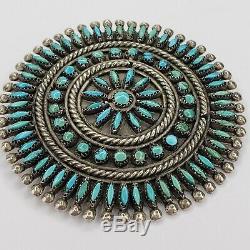 Zuni Sterling Silver 925 and Turquoise Petit Point Brooch Pin
