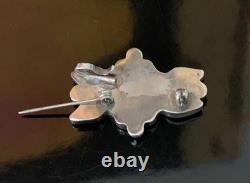 Zuni Sterling Silver Carved Turquoise Coral Flower Brooch Pendant For Necklace