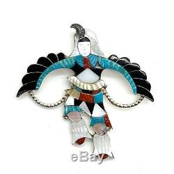 Zuni Sterling Silver Multi-Stone Eagle Dancer Inlay Pendant Jonathan Beyuka