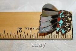 Zuni Sterling Silver Multi Stone Inlay Conestoga Wagon Pendant Pin Moving Wheels