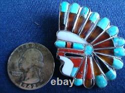 Zuni Sterling Silver Multi-Stone Raised Inlay Comanche Mask Pin