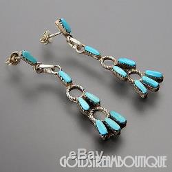 Zuni Sterling Silver Petit Point Sleeping Beauty Turquoise Dangle Post Earrings