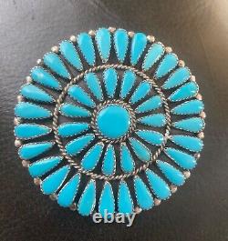 Zuni Sterling Silver Petit Point Turquoise Brooch / Pin