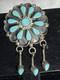 Zuni Sterling Silver Turquoise Cluster Brooch/pendant With 3 Dangles Signed Db
