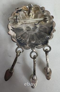 Zuni Sterling Silver Turquoise Cluster Brooch/Pendant With 3 Dangles Signed DB