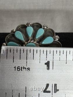 Zuni Sterling Silver Turquoise Cluster Brooch/Pendant With 3 Dangles Signed DB