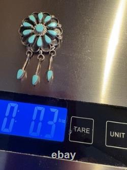 Zuni Sterling Silver Turquoise Cluster Brooch/Pendant With 3 Dangles Signed DB