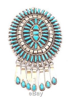 Zuni Sterling Silver Turquoise Needlepoint Cluster Pendant/Pin Beverly Etsate